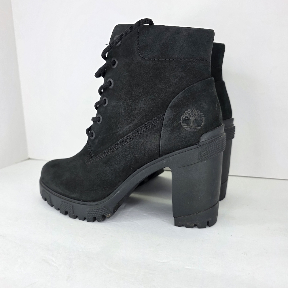 Timberland Lana Point Lace Up Heeled Nubuck Boots Black Suede Women's Size 7 - Picture 2 of 14